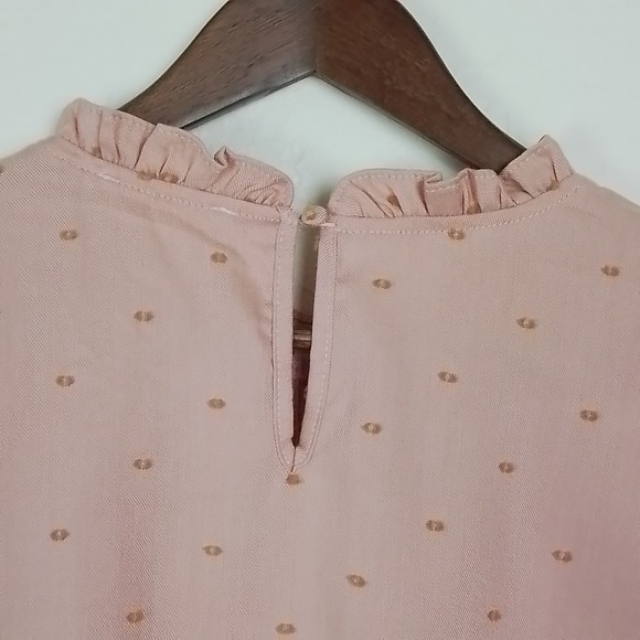Anthropologie MINE Boho Smocked Ruffle‎ Puff Sleeve Blouse Pink Dot size L - Picture 9 of 13